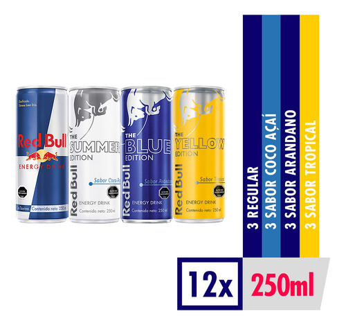 Bebida Energetica Red Bull Mix De Sabores 12 Latas De 250ml Cuotas Sin Interes