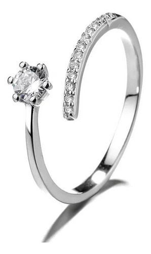 Anillo Ajustable Estilo Simple Zirconia Plata 925