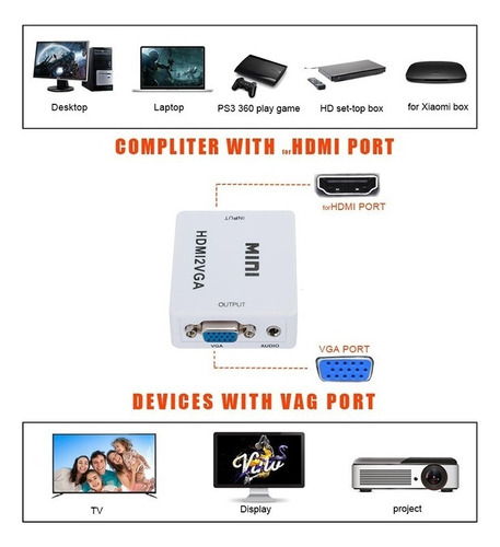Encienda la salida HDMI del portátil Ps4 Ps3 en el monitor Vga HDMI2VGA