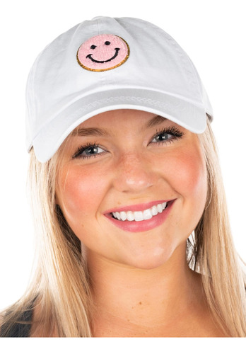 Funky Junque Unconstructed Dad Hat:chenille Patch Smiley -