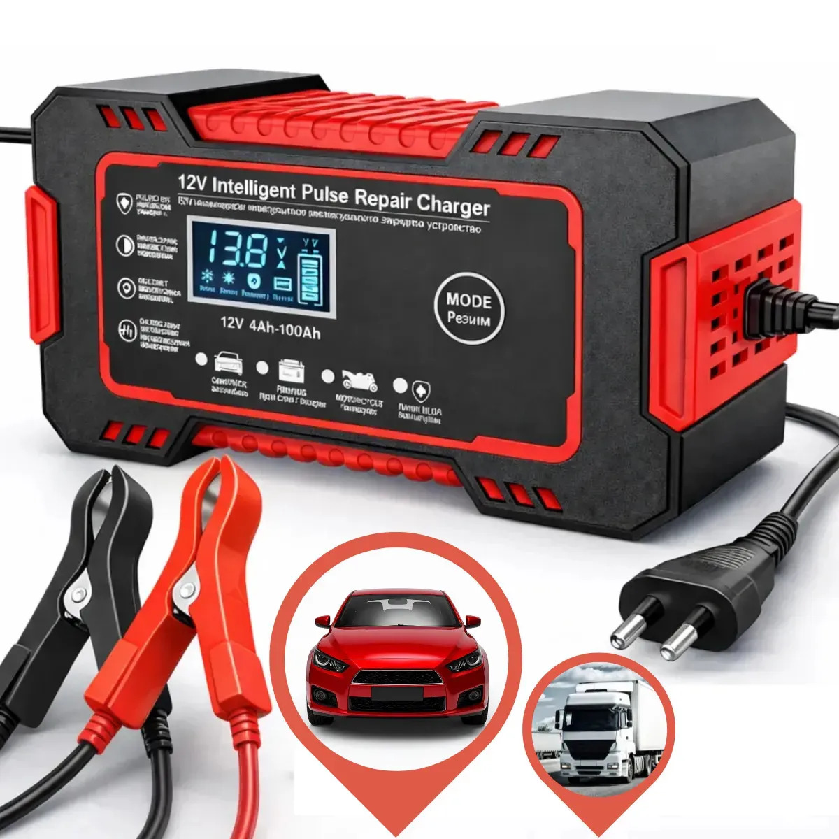 Carregador Inteligente de Bateria Automotiva 12V e 6A Bivolt, para Carro e Moto Clickstock