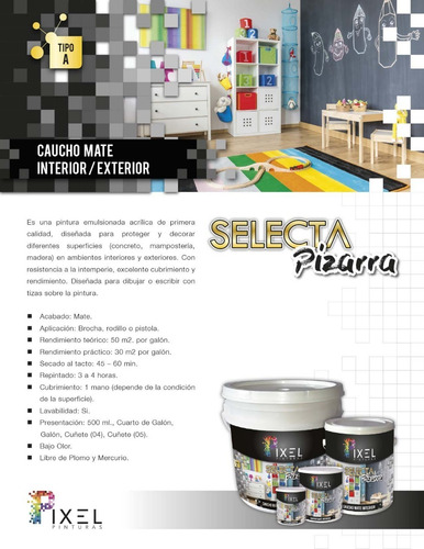 Pintura Pizarra Negra Caucho Mate Clase A Galon