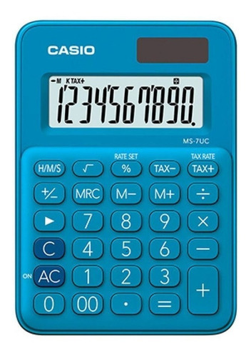 Calculadora de escritorio Casio MS7uc con pantalla grande de 10 dígitos, color azul