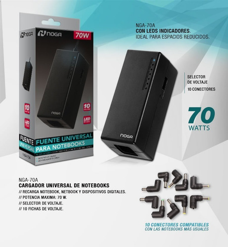 Imagen 3 de 3 de Cargador Fuente Universal Para Notebook Noga 70w Nga-70a