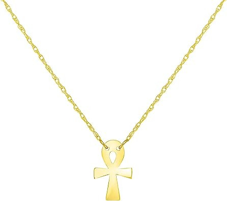 14k Yellow Gold Mini Egyptian Ankh Cross Necklace With