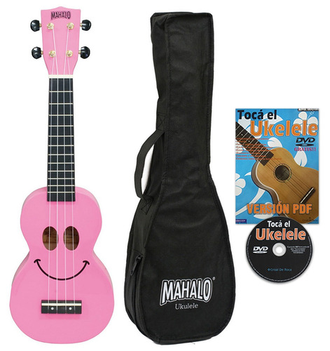 Ukelele Soprano Mahalo Sonrisa Rosa + Funda + Metodo