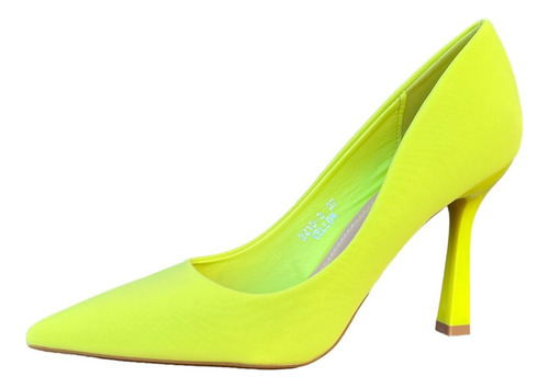 Zapato Stiletto Tacon Fino Amarillo Fluor