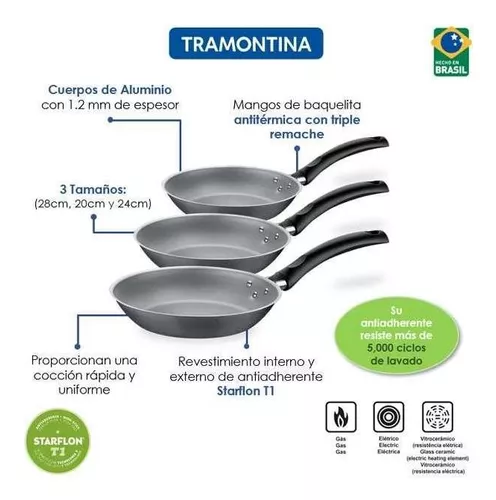 Juego de Sartenes Tramontina en Aluminio con Revestimiento Interno