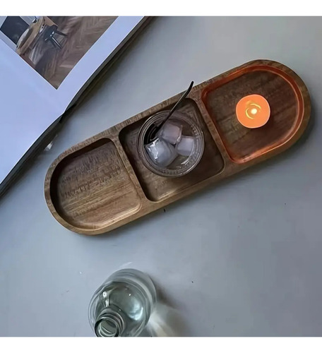 Plato De Bocadillos Aperitivos, De Madera De Acacia División