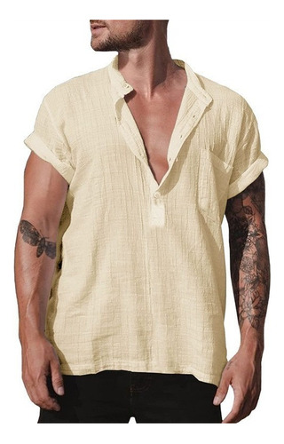 Camisa De Playa Casual De Lino De Manga Corta Para Hombre