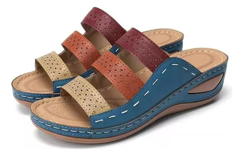 Sandalias Ortopédicas Con Punta Abierta Colorblock Wedge Sli