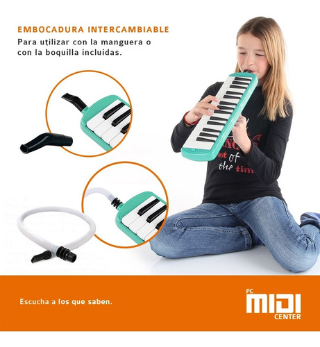 Imagen 6 de 10 de Flauta Melódica Midiplus 32 Teclas Funda Y Boquilla Verde