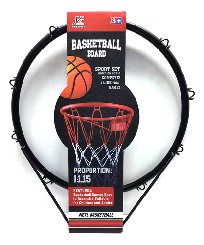 Aro De Basket De Metal, 36cm Con Pelota E Inflador