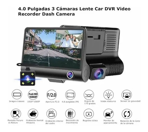 Espejo Retrovisor 4.0 Pulgadas Hd 3 Lente Cámara Frontal Rev