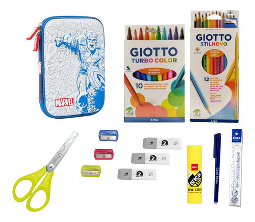 Kit Set Cartuchera Eva Avengers Lapiz Giotto Mooving 