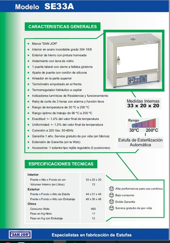 Imagen 2 de 3 de Estufa De Esterilización San Jor Med. 33 X 20 X 20 Automatic
