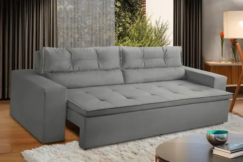 Sofa Retratil E Reclinavel Com Molas 180m Vegas Suede Cinza