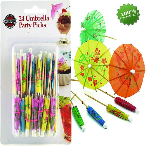 Pack De 24 Mini Sombrillas Paraguas Para Cócteles Bar 