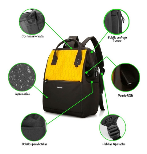 Imagen 3 de 9 de Mochila Himawari 0711 Usb.