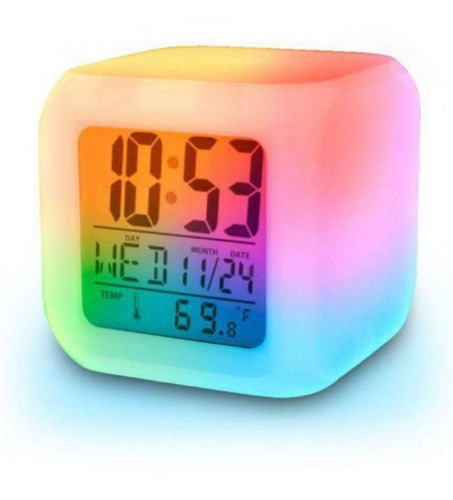 Reloj Despertador Cuadrado Cambia Color, Infantil Everest