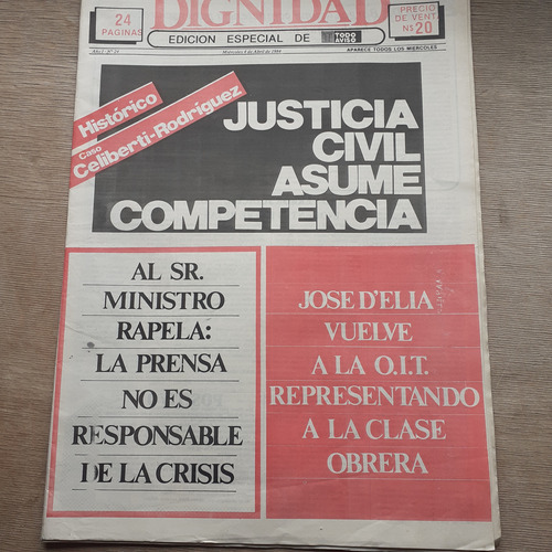 Semanario Dignidad Nº24 - Abril 1984- Regreso De Zitarrosa