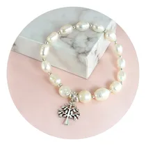 Comprar Pulsera Con Perlas Y Dije Árbol De La Vida En Plata Ley 950