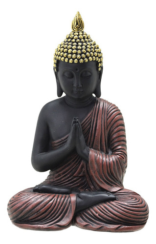 Escultura Buda Decorativo Preto Marrom E Dourado 21,5cm