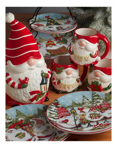 Plato Rectangular De Gnomos Navideños Certificados 14 X 10,