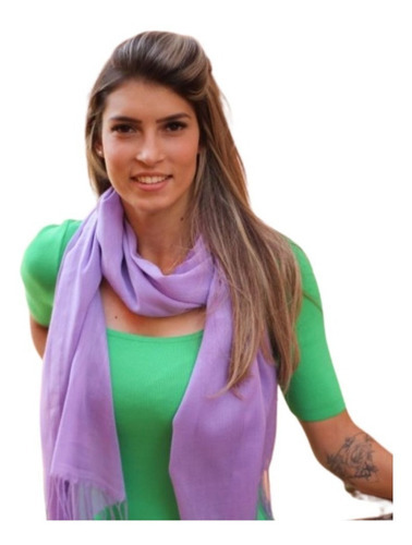 Cachecol Echarpe Pashmina Lenço Xale Manta Lisa Moda Cor Lilás Tamanho Único