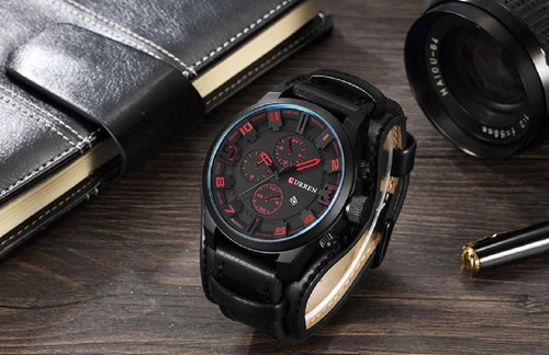 Relógio Masculino Original Couro 8225 Luxo Com Garantia