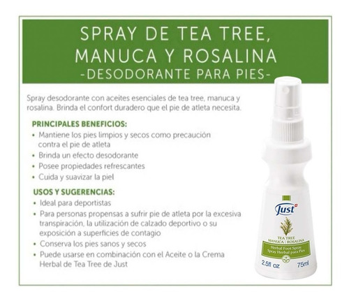 Imagen 4 de 7 de Spray Tea Tree Just 75ml Swiss Just Original Y Sellado