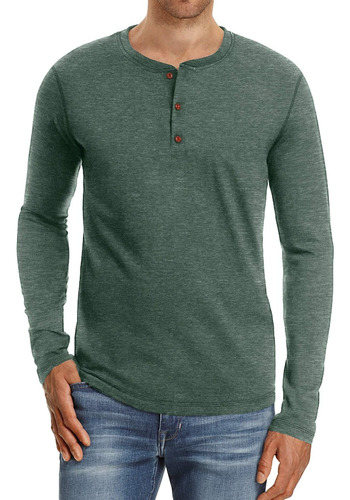 Playera Casual Manga Larga Cuello Henley Algodón Para Hombre