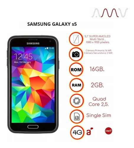 Samsung Galaxy S5 G900 5,1 4g 2gb 16gb Cpo + Estuche Cat Amv (Reacondicionado)