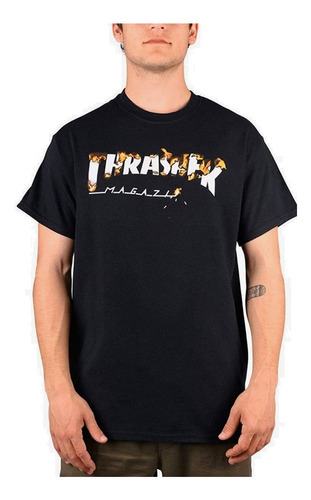 Remera Thrasher T-shirt Flaming Burned Negra Skatemag