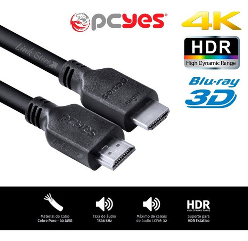 Cabo Hdmi Ultra Hd 4k 60hz Hdr Pc Gamer Play Xbox - Pcyes 2m