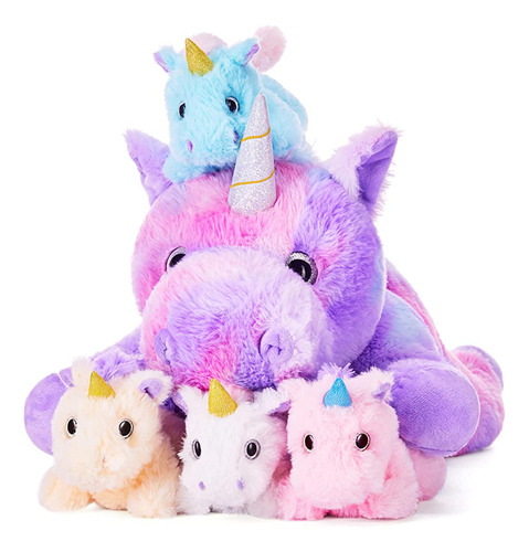 Ikasa Mommy Unicorn Stuffed Animal Mom And Baby Plush Toy, L