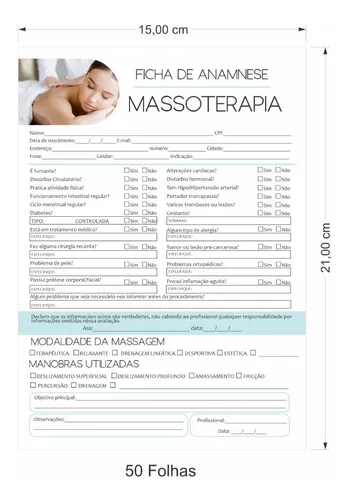 Ficha Bloco Massagista Anamnese Massoterapia Massagens Super em Promoção na  Americanas