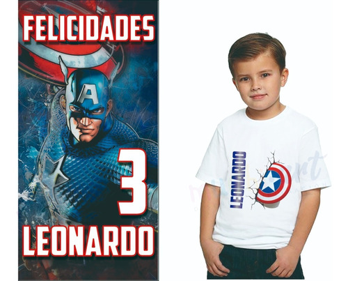 Playera + Lona Personalizada De Capitán América Cumple