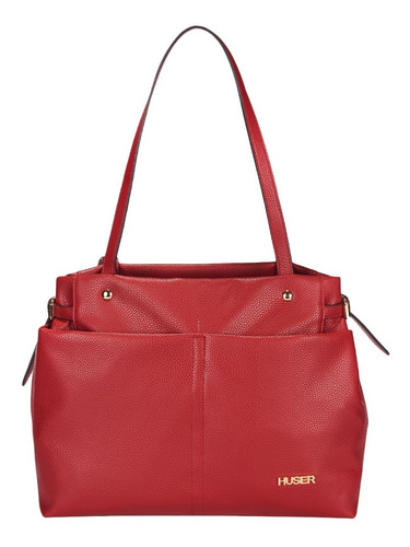 Bolsa Tote Huser Casual Y Elegante Con Logo Para Mujer Acabado de los herrajes Oro Color Rojo Color de la correa de hombro Sin correa Diseño de la tela Liso