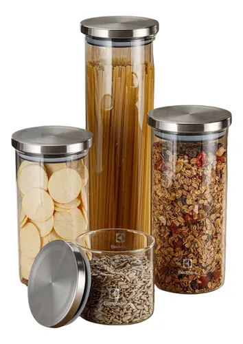 Conjunto 4 Potes Herméticos De Vidro Tampa Inox Electrolux