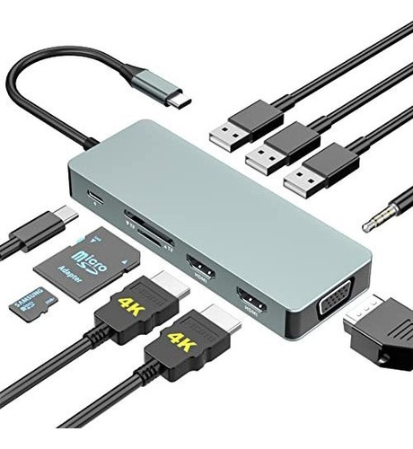 Hub Pwaytek Usb C 10 En 1 Type C Usb 3.0 Usb 2.0 -azul
