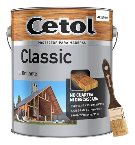 Cetol Classic Brillante 10l Protector Madera + Pincel N10 Mm