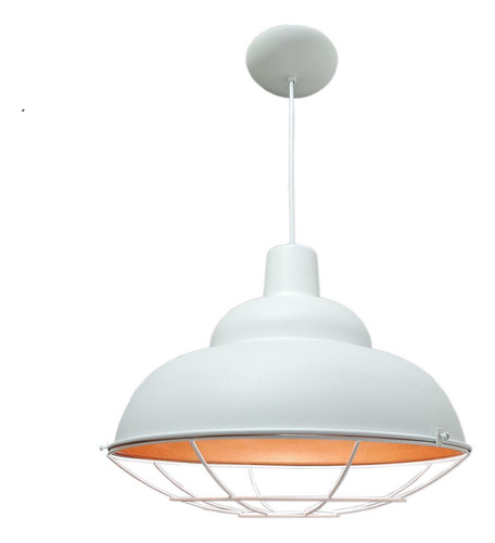 Luminária Pendente Retro Colméia 36cm C/grade Branco C/cobre