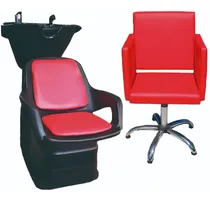 Comprar Combo Lavacabeza Color Rojo+sillon De Corte Base Cromada Color Rojo