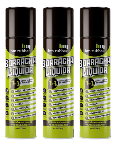 Borracha Líquida Impermeável Preta Aerossol Spray 3 Unidades