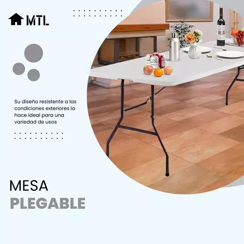 Mesa Mtl Plegable Rectangular 180 Cm Con 4 Sillas Plegables Para Interior Exterior Camping Eventos Jardin Patio Terrazas Diseño Resistente Portátil Facil De Guardar
