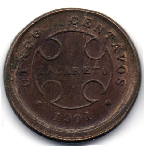 5 Centavos 1901 Lazareto Error Descentrada Cachucha