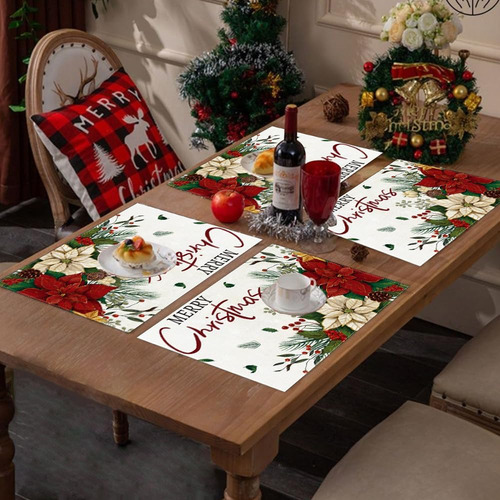 4 Manteles Individuales De Navidad De 12 X 18 Pulgadas, Dise