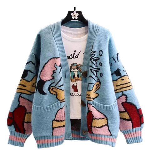 Cardigan Versátil De Moda Punto Dibujos Animados Para Mujer