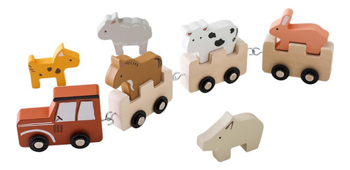 Juego De Tren De Animales De Madera, Bloques Apilables De